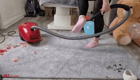 Mila - Vacuuming stamp collection in socks