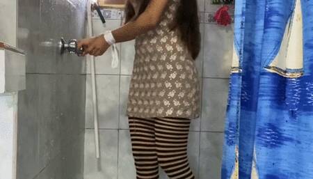 Nati tied up in shower with dress