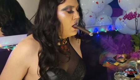 Holly Smoking a Cigar with Champagne - SFL153