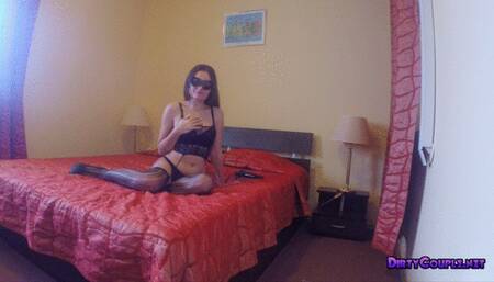 Masturbation with a large black dildo