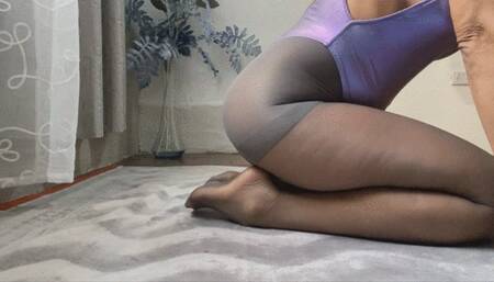 Yoga posing in pantyhose by Milah