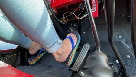 Starting & Driving the Jeep in Rainbow Flip Flops