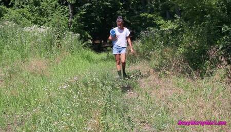 Fingering my pussy in the woods naked with my rubber boots