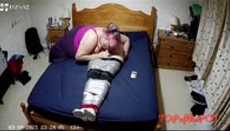 Post orgasm blowjob on duct taped man