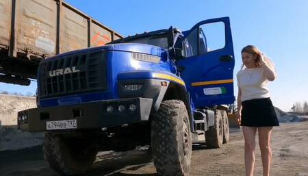 Emily revs brutally and hard powerful monster truck URAL