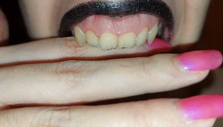 biting my finger very hard