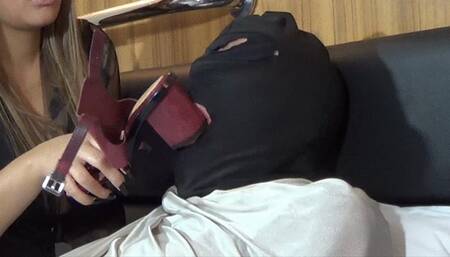 SNIFF AND LICK MY SHOES SANDALS AND BOOTS WITH BLONDE SHELLEY AND SLAVE MASKERADE