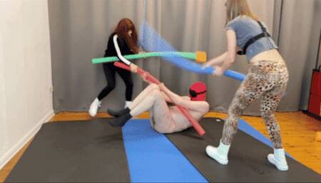fighting, floating noodle whipping, chestsitting - 1050 Lea Pur and Nasty Nastya playfight the slave 720p
