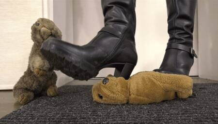 Cuddly toys used as a doormat and crushed (small version)