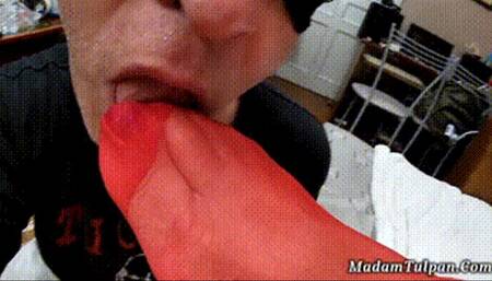 Dutifully Licking Big Feet Of Mature Mistress
