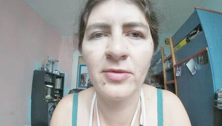 Red shiny lipstick usingand kissing