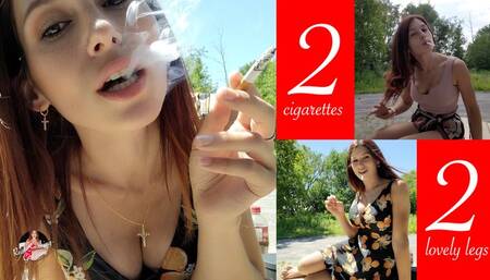 2 Cigarettes on a Picnic Table