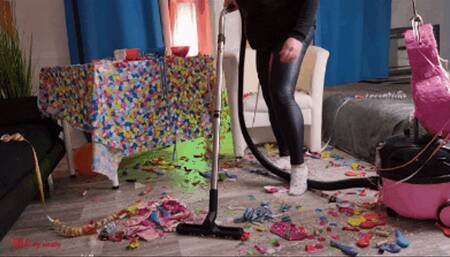 Mila - Vacuuming after the piñata party (Part 01)