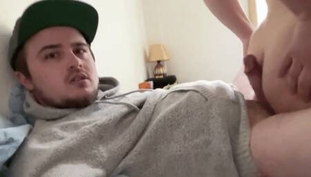 Assjob makes him shoot premature cum right into his own mouth