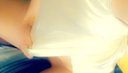 Watch a petite teen flash her little tits and grab her juicy ass for you