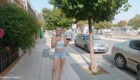 Public blowjob sloppy throat fuck in the park - cum swallow