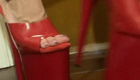Sexywifesfeet19 in red platform pleasers begging step-daddy to cum