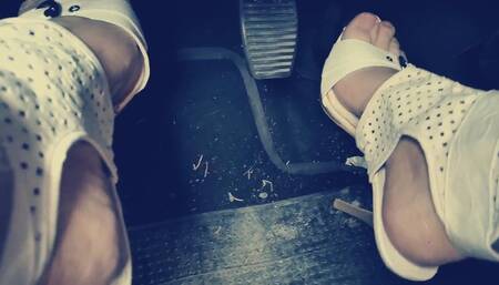 Exciting Aggressive Pedal Pumping in White Sandals avi
