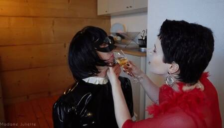 Sissy maid drinks Mistress pee and eats from the floor for awful breakfast