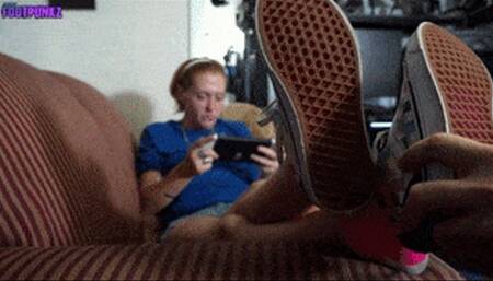 Nerdy Redhead Amateur Trades Handjob for Handheld - Sole Show Handjob with Cumshot *two angles*