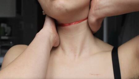 Aurora's Neck Plays With A Red Ribbon and Swallows CUSTOM