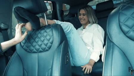 First Time Light Tickling of Aziza's feet in the car + upper body (FULL HD MP4)