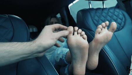 First Time Light Tickling of Aziza's feet in the car + upper body (HD 720p MP4)