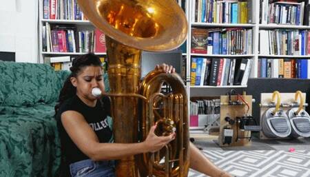 Sahrye Tries to Coax a Sound Out of the Tuba (MP4 1080p)