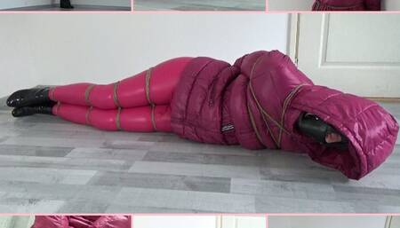 The last video in a pink down jacket