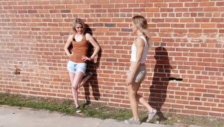 Cheerleader Pantsing & Wedgie Brawl - Kody Evans x Lora Cross - wide angle view