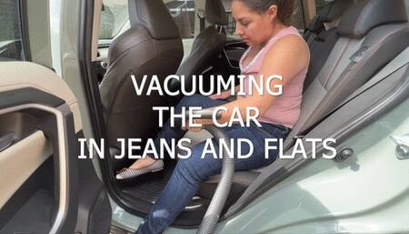 VACUUMING THE CAR IN JEANS AND FLATS