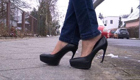Black Defective YSL Pumps - Walking - MP4 1920x1080