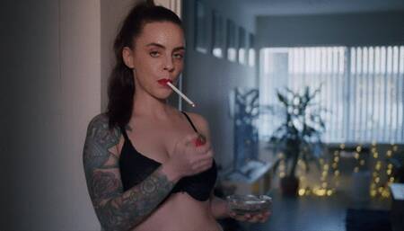 Smoking in Bra at Sunset
