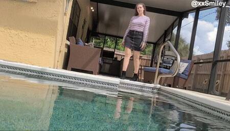 Jean skirt, long sleeve and boots WETLOOK