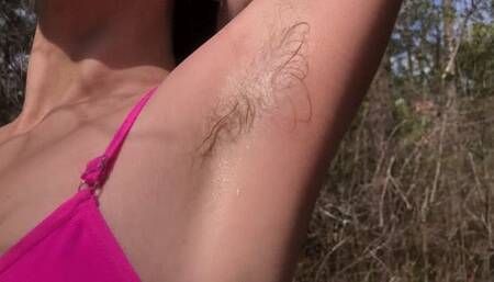 Lucy's sweaty hairy armpits after running in the sun 4k60