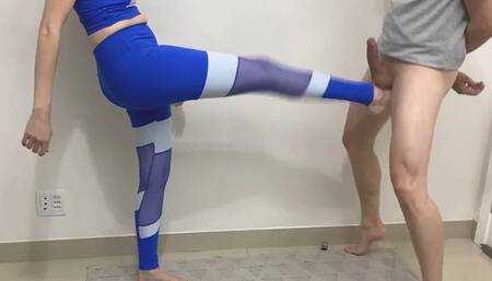 Hard Kicking ball barefoot after gym until he cumming
