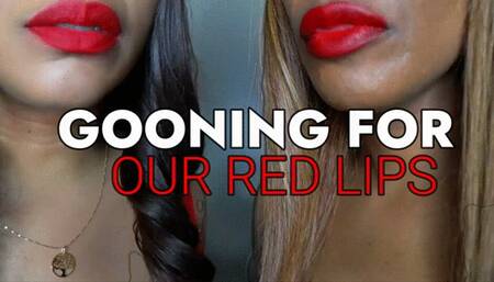 TWO SEXY EBONY FEMDOMS CONTROLLING YOUR ORGASMS WEARING RED LIPSTICK