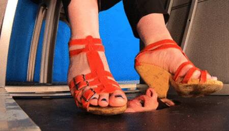 CC - under teacher desk , filthy red sandals