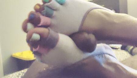 Footjob multicoloredtoesocks