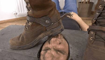 Face used as a doormat for my friend's dirty boots