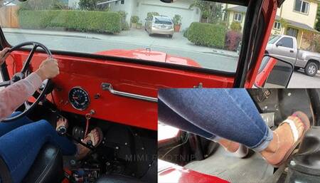 PiP Jeep Driving in Leather Flip Flops