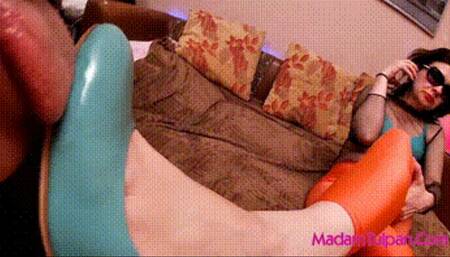 Eating, Licking and Sucking Blue Shoes Of Mature Lady