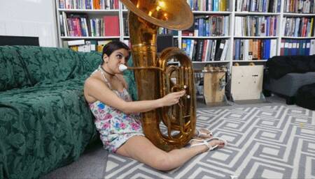 Raquel Tries to Coax a Sound Out of the Tuba (MP4 1080p)