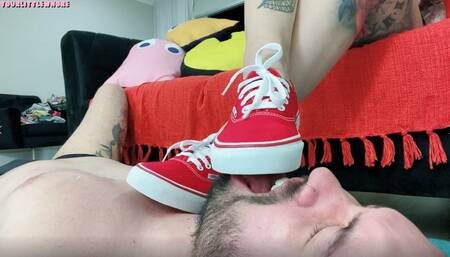 my slave licks my red vans sneakers