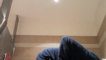 Sneaky anal play in public restroom at the mall