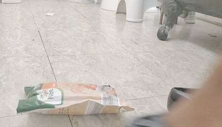 Stomping on frozen food bag in heels