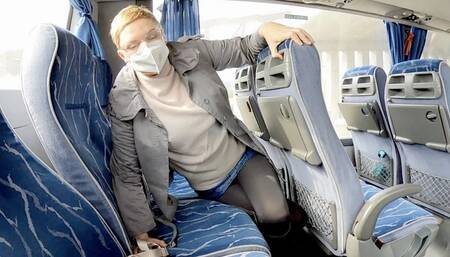 Crossed legs orgasm in a public bus