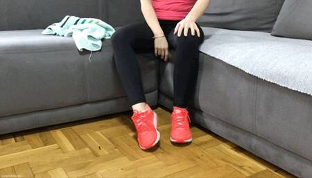 VERY STINKY FEET AFTER 4 MILE RUN AND HOLES IN HER SOCKS - MOV HD