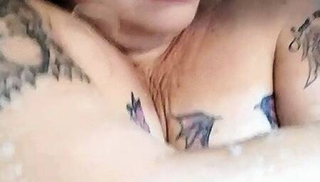 Slutty grandma playing in the bathtub