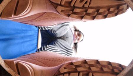 Bitch in striped pants and heavy boots steps on the camera, fc178x 1080p